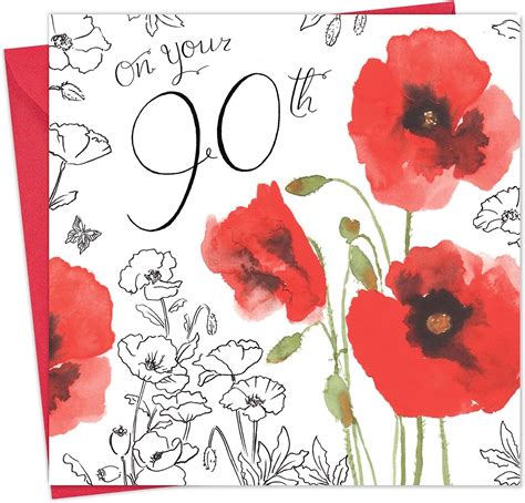 Twizler Th Birthday Card For Her With Silver Foiling Unique Watercolour Effect Poppies