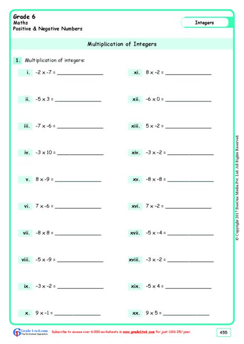 Integers And Whole Numbers Worksheet