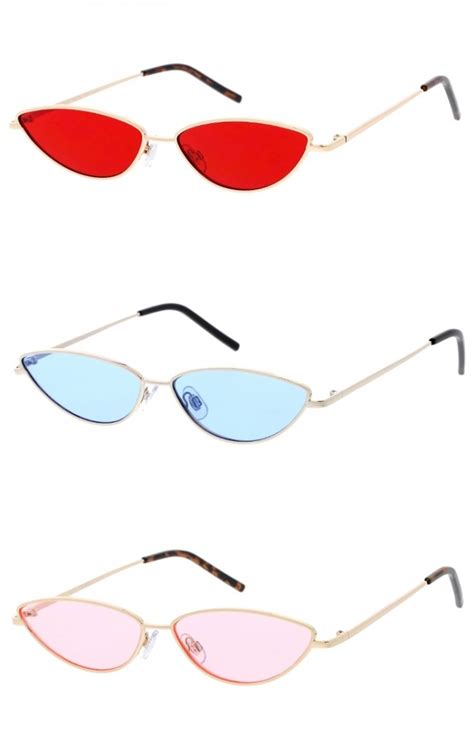 women s small metal cat eye color tinted flat lens wholesale sunglasses