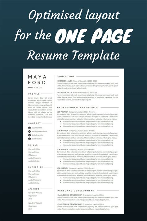 Resume Template One page resume Professional Resume | Etsy in 2020 | Job resume, One page resume ...