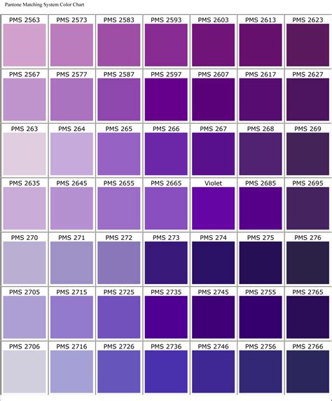 Names Of Different Shades Of Purple In Purple Color Chart