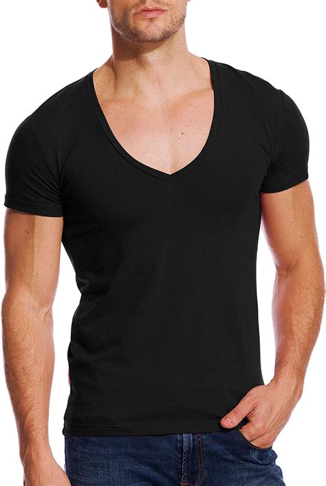Zbrandy Deep V Neck Shirts Men Low Cut T Shirts Vee Short Sleeve Tees