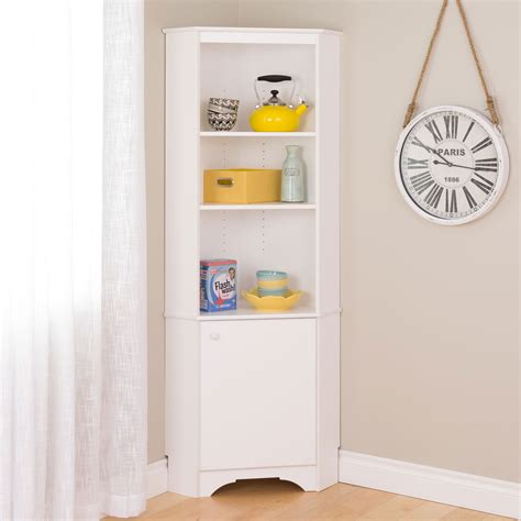 Elite White Tall 1 Door Corner Storage Cabinet