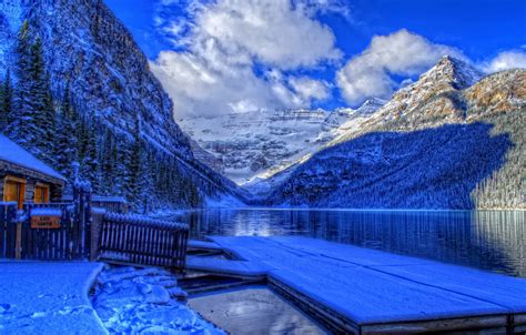 Wallpaper Winter Forest The Sky Clouds Snow Trees Mountains Lake
