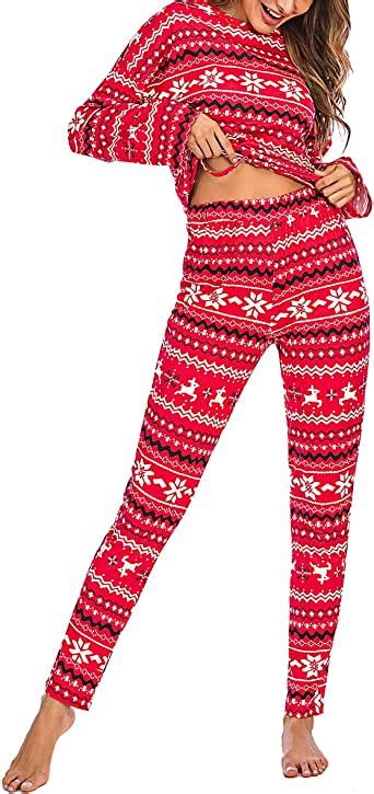 Womens Christmas Pajama Sets Snowflake Elk Printed Long Sleeve Pullover