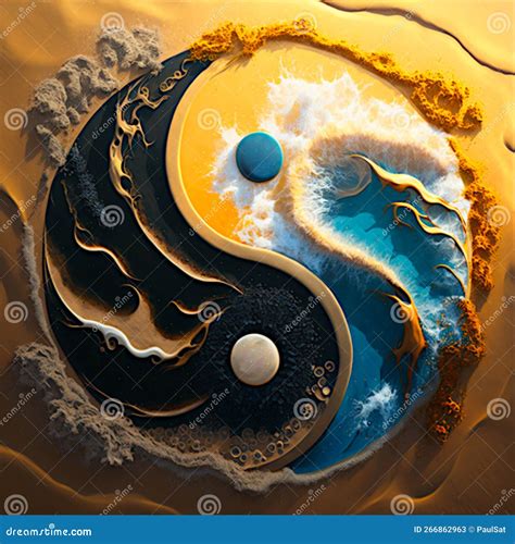Yin Yang Design With Beach And Sea Or Ocean Concept Of Duality Stock Image Image Of Head