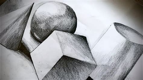 3d Drawing Of Cube Sphere Cylinder And Pyramid Composition Youtube