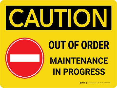 Caution Out Of Order Maintenance In Progress Landscape Wall Sign