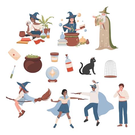 Free Vector Set Of Witches And Wizard Objects