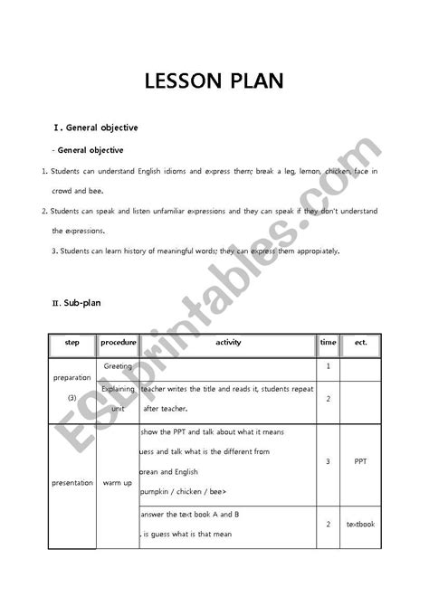 Lesson Plan Idioms Esl Worksheet By Smk