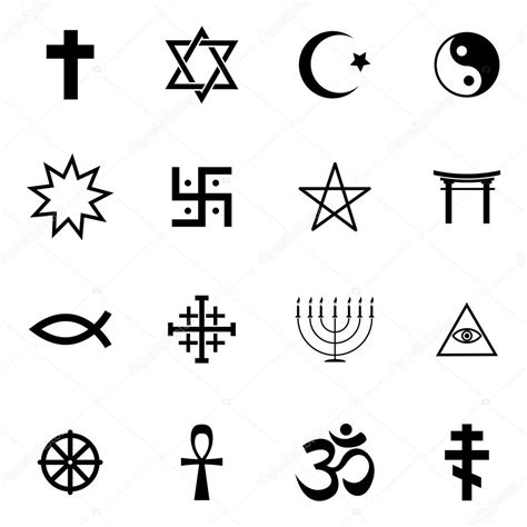 Conjunto De Símbolos Religiosos De Vetor Preto — Vetor De Stock