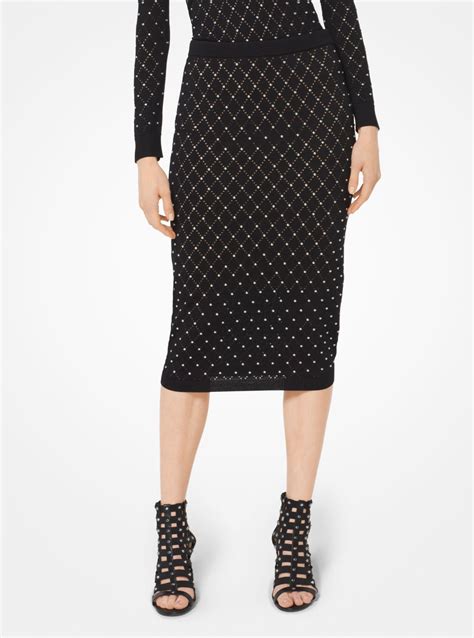 Michael Kors Synthetic Argyle Studded Stretch Knit Pencil Skirt In