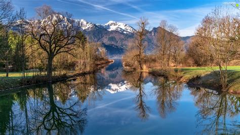 Trees Mountains Bavaria Bavarian Alps River Viewes Germany For