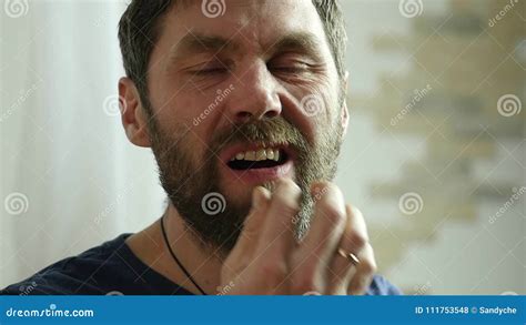 Bearded Man Eating Junk Food With Great Enjoyment Guy Eats French