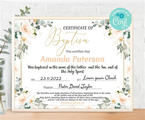 Editable Baptism Certificate Template Custom Certificate Of Etsy