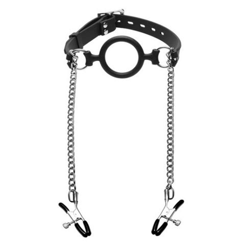 Kcs Mutiny Silicone O Ring Gag With Nipple Clamps