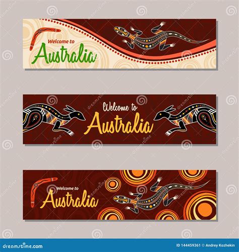 Horizontal Banner Templates In Australian Aboriginal Style Stock Vector