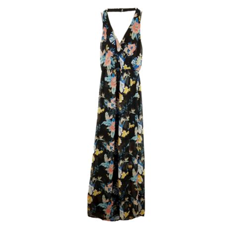 Sienna Sky Womens Dress Size S Black Floral Halter Sheer Maxi Wrap