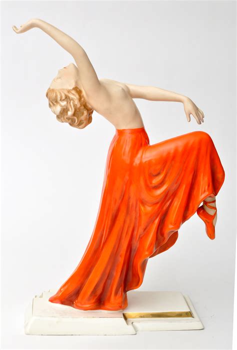 Schaff For Royal Dux Art Deco Figure Of A Semi Nude Girl Wearing An