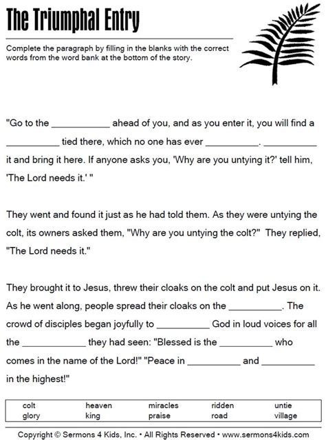 Formidable Palm Sunday Worksheets Email Bulletin Template