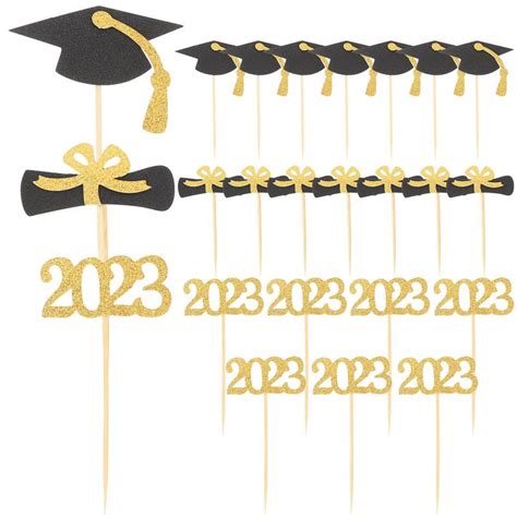 24pcs 2023 Graduation Paper Cupcake Toppers Decorative Cupcake Adorn