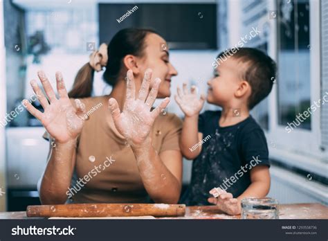 Mom Son Cook Dough Flour Fun Stock Photo Shutterstock