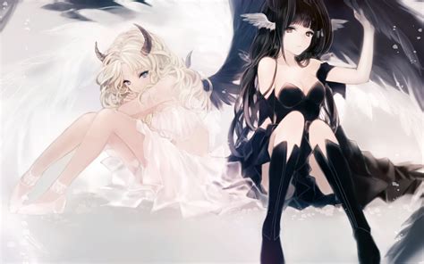 Download 2880x1800 Anime Girls Angels White Wings Black