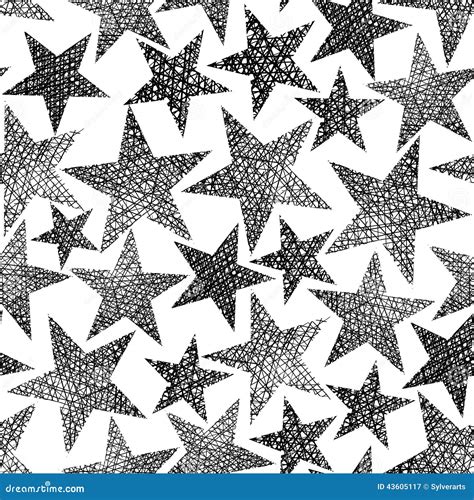 Stars Seamless Pattern Vector Repeating Black And White Backgro Stock