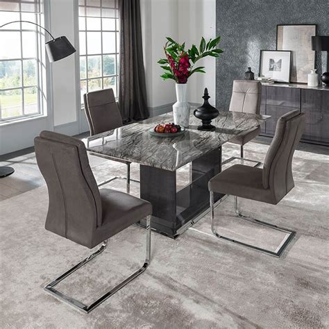But what type of dining table is best for you and your family? Rina Grey Marble Dining Table Set | Modern Marble | FADS