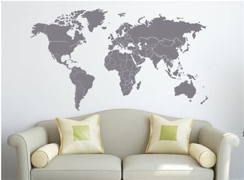 Wall Decal 48w World Map With Countries Borders Vinyl By Zapoart 54