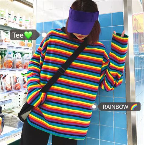 Harajuku Rainbow Striped Long Sleeve T Shirt On Storenvy