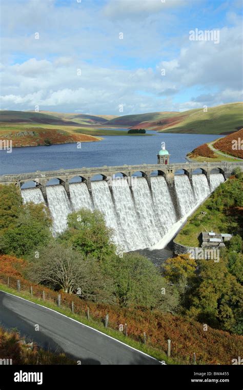 Craig Goch Reservoir Dam Overflowing Elan Valley Wales Uk Stock Photo