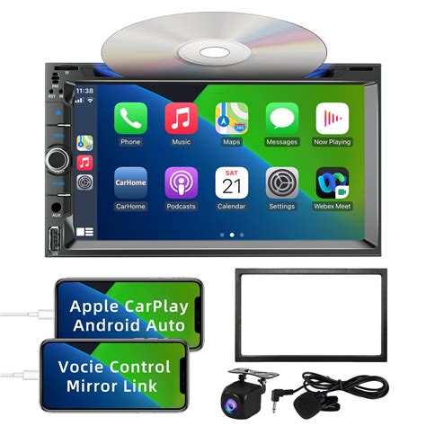 buy double din car stereo with cd dvd player carplay and android auto 7 inch hd touchscreen