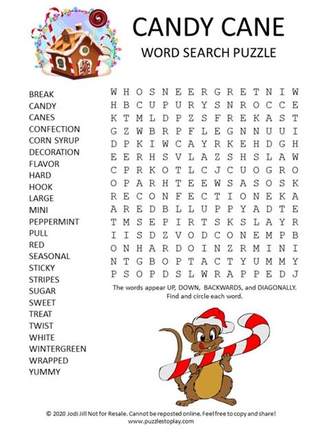 Candy Cane Word Search Puzzle Puzzles To Play