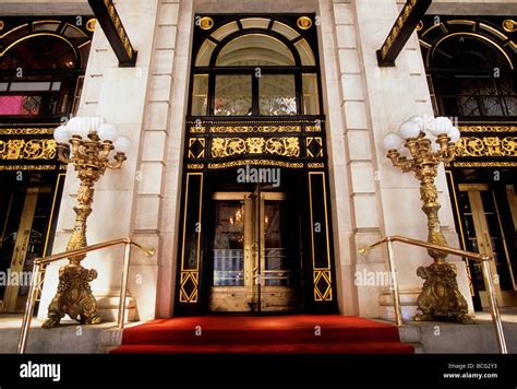New York City Plaza Hotel Entrance With Red Carpet And Ornate Street