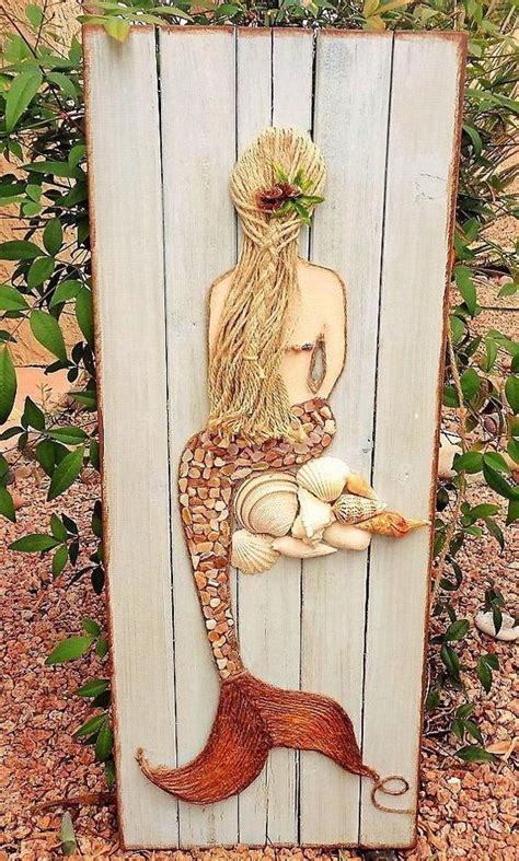 Mermaid Wood Art Mixed Media Mermaid Coastal Decor Beach Etsy