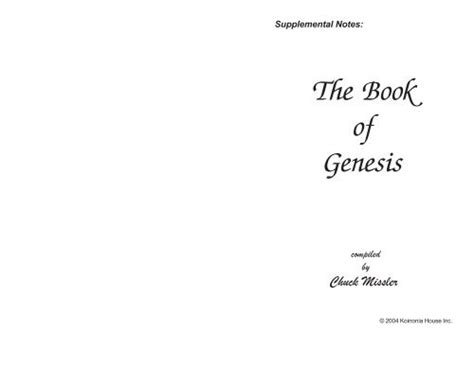Supplemental Notes The Book Of Genesis Compiled By Chuck Missler