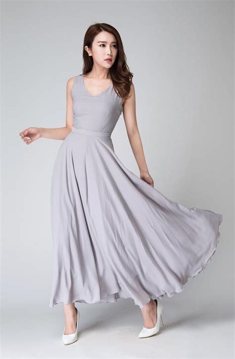 Chiffon Dress Gray Dress Summer Dress For Women Sleeveless Etsy