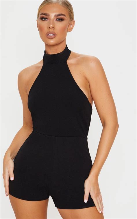 Black Basic High Neck Playsuit High Neck Playsuit Weekend Outfit