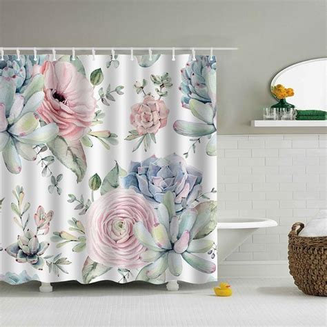 Beautiful Pastel Floral And Green Leaves Shower Curtain Waterproof
