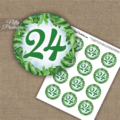 24th Birthday Anniversary Cupcake Toppers Greenery Nifty Printables