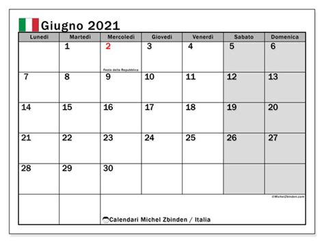 Calendari Giugno 2021 “giorni Festivi” Michel Zbinden It