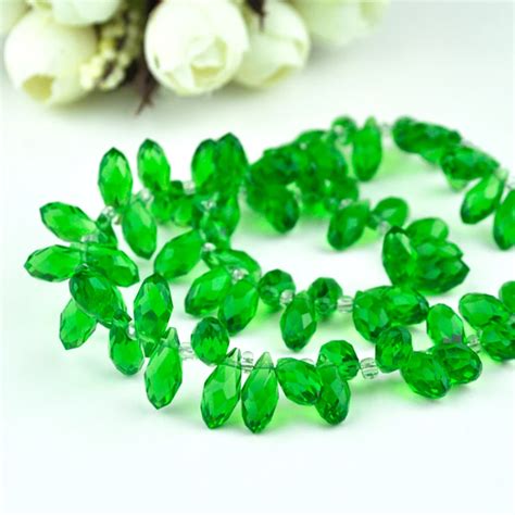 100pcs 612mm Green Quartz Faceted Crystal Glass Teardrop Beads Crystal