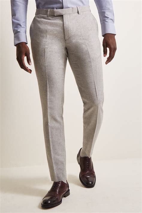 Slim Fit Grey Herringbone Tweed Trousers