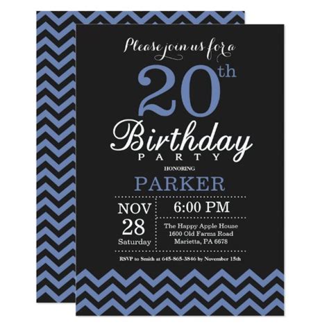20th Birthday Invitation Black And Blue