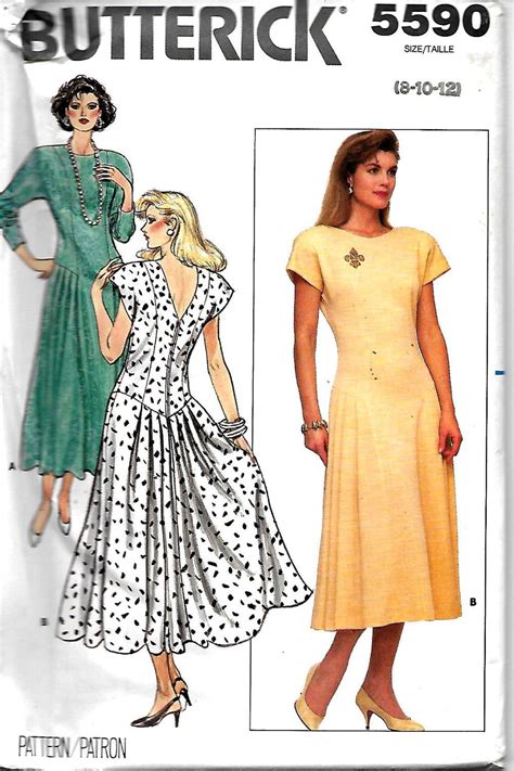 Butterick 5590 Misses Dropped Waist Dress Pattern Back And Etsy
