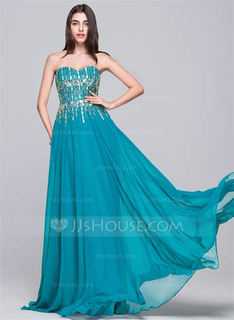 A Line Princess Sweetheart Floor Length Chiffon Prom Dress With Beading Sequins 018069156 Jj
