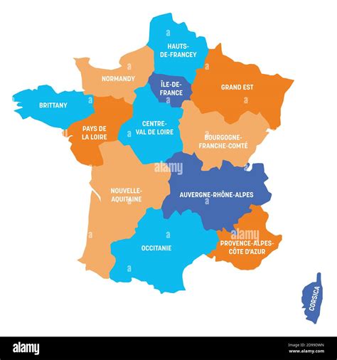 Colorido Mapa Político De Francia Divisiones Administrativas