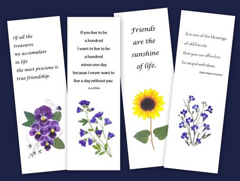 Follow azquotes on facebook, twitter and google+. Set of 4 Bookmarks Pressed Flowers Friendship quotes