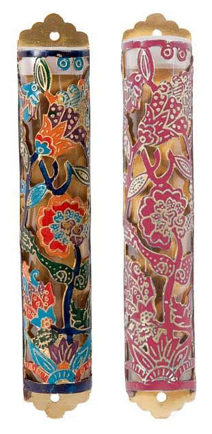 Metal Mezuzah Covers Etched Design Floral Design In 2 Color Options